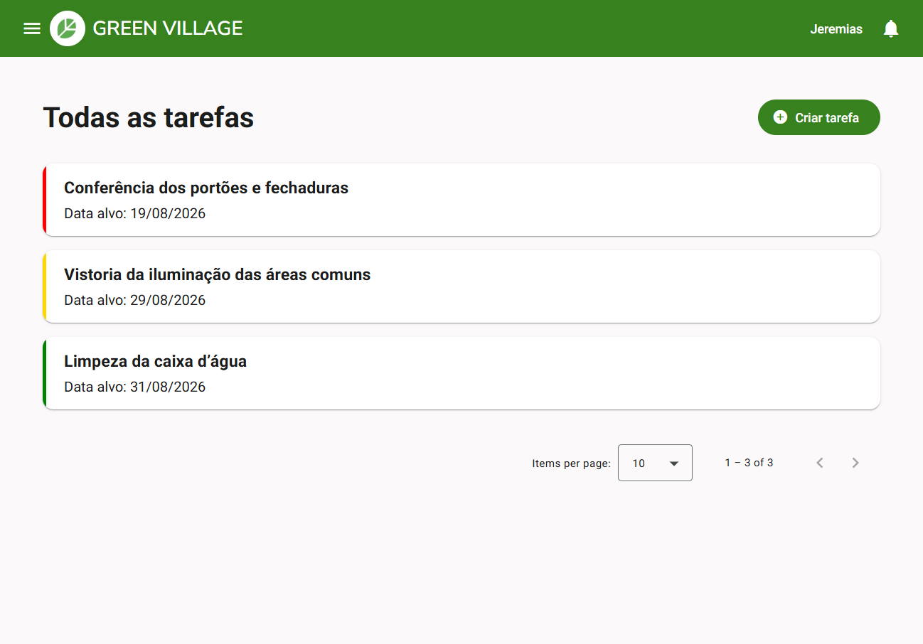 Tarefas recorrentes do condomínio organizadas no Green Village